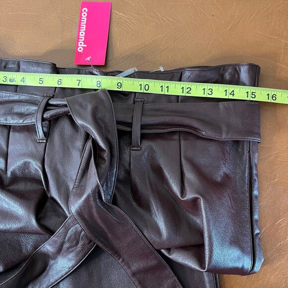 Commando Brown Faux Leather Paperbag Waist Pants NWT Medium Oxblood Color Lined - Picture 14 of 15